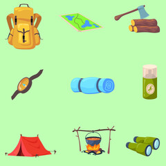 Camp set flat vector collection color icon set