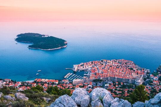 Dubrovnik, Croatia - Elevated View of the Old Town and Lokrum Island