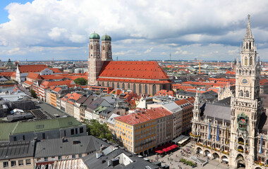 Fototapeta na wymiar Munich in Germany city view from above with cathedral and main square
