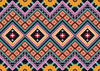 Geometric ethnic flower pattern for background,fabric,wrapping,clothing,wallpaper,Batik,carpet,embroidery style