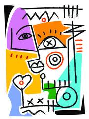 People portrait in modern abstract, decorative,ethnic style vector illustration.