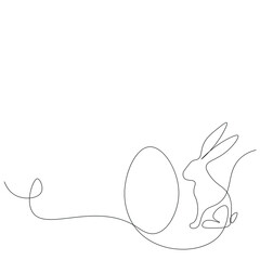 Easter egg and bunny line drawing vector illustration