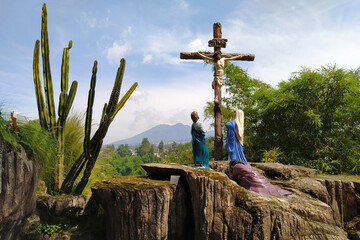 Jesus Christ on the cross - crucifixion on the Calvary Hill, Lembang, Bandung, Indonesia
