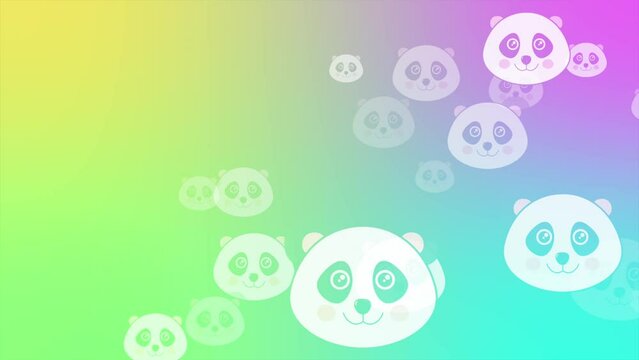 Neon CirclesHorizontal Social Media Cute Animated Panda Bears Flying Pattern on Gradient Bear seamless pattern panda repeated wallpaper background cartoon face bear character Pink and Yellow 4K Video 