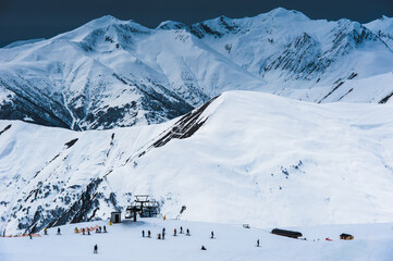 Winter snowy mountains. Caucasus Mountains, Georgia, Gudauri.