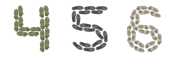 Numbers 4, 5, 6 made of shoe marks