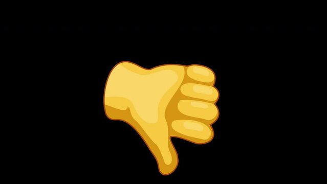 Thumbs Down Animation. Emoticon sign. Emoji button. Looped with alpha channel included.