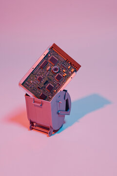 discarded hard drive in the trash container