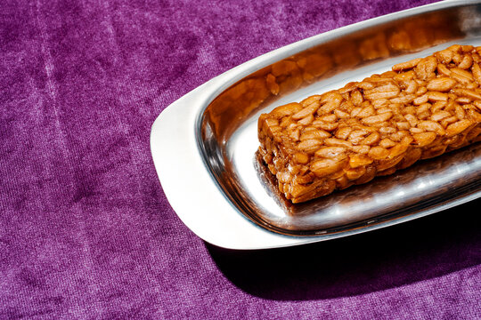 marinated tempeh in a metal tray