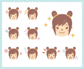 Obraz premium 女性の喜怒哀楽の感情 顔アイコン セット24