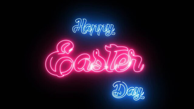 Abstract neon background  Easter day, Seamless loop of 2D animation of blue and pink color glowing 4k animation.