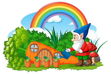 Fantasy carrot house with rainbow in the sky
