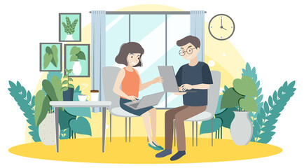 People working on laptop at home