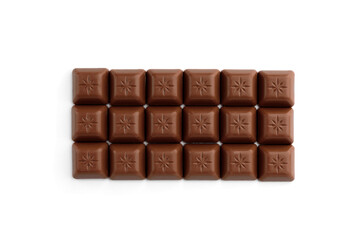 Chocolate bar with strawberry filling isolated on white background.