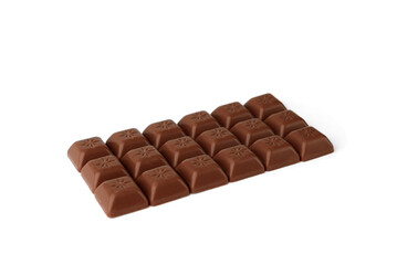 Chocolate bar with strawberry filling isolated on white background.