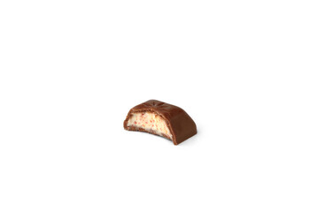 Chocolate pieces with strawberry filling isolated on white background.