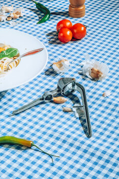 Still life of ingredients for pasta.