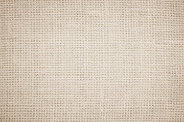 Jute hessian sackcloth burlap canvas woven texture background pattern in light beige cream brown color design element. - obrazy, fototapety, plakaty