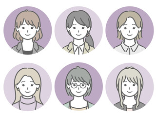 若い女性の丸アイコンセット（仕事向きの服装）