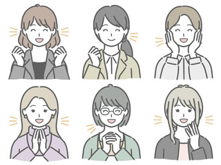 喜ぶ女性の上半身セット（仕事向きの服装）