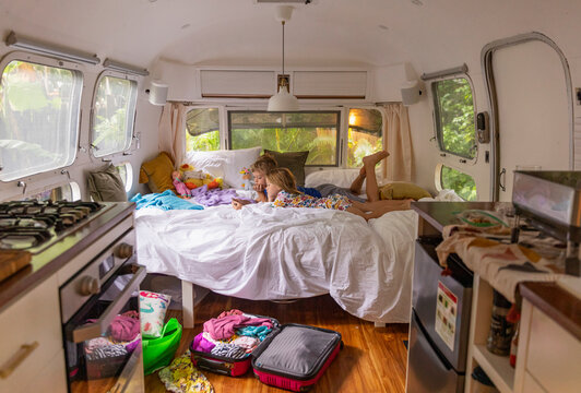 Portrait of Family lifestyle in RV on Vacation 