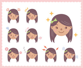 女性の喜怒哀楽の感情　顔アイコン　セット25