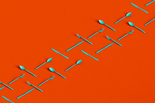 rows of different type of Cutlery. 3d render.