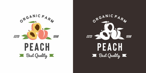 vintage peach fruit logo illustration suitable for fruit shop and fruit farm