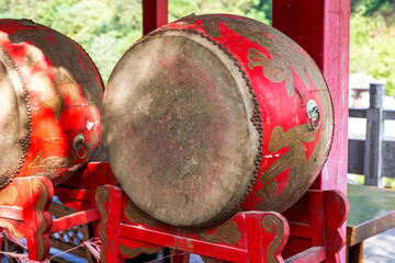 Close-up of traditional Chinese retro red big drum