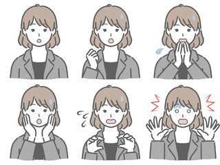 驚く表情の強弱　スーツの若い女性