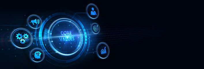 Business, Technology, Internet and network concept. Core values responsibility ethics goals company concept. 3d illustration