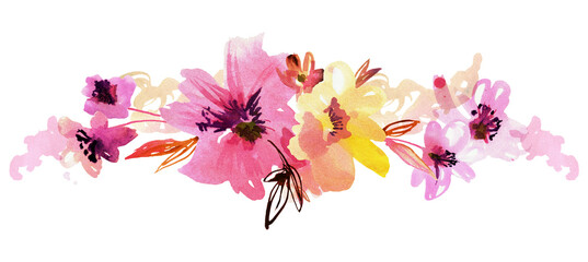 Watercolor hand painted pink floral design. High quality illustration