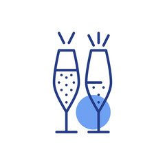 Vector champagne glasses. New year celebration, romantic party. Pixel perfect, editable stroke fun color icons 