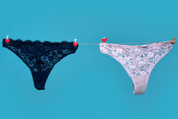 Lace panties on rope. Cotton underwear. Lace underwear. Womans white erotic lingerie. Womens sexy panties.