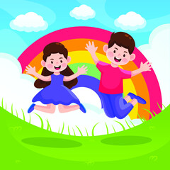 Happy Children's Day with flat design and fantasy.