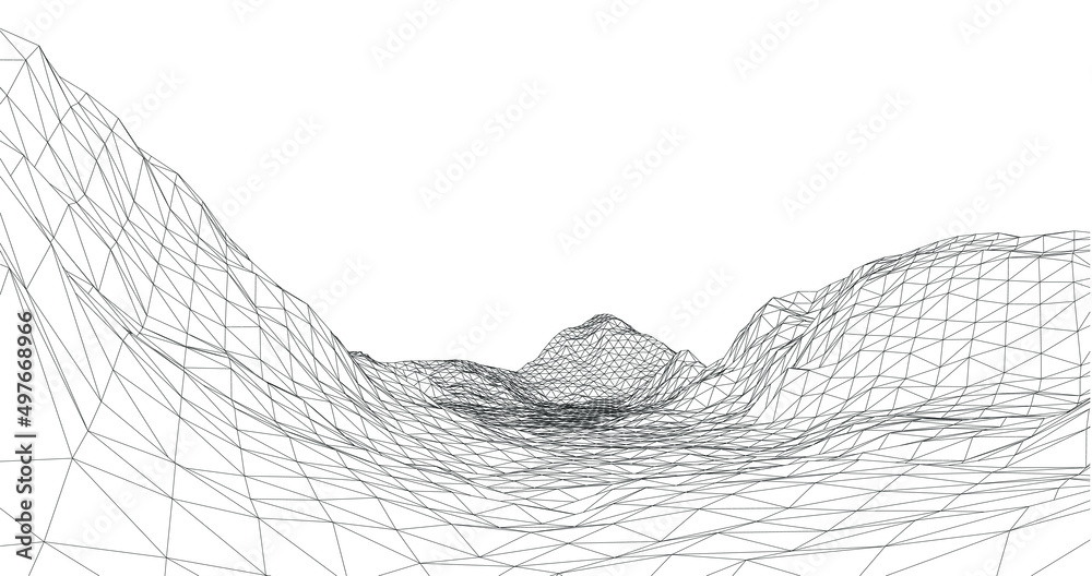Wall mural 3d wireframe of contour swirl. abstract wireframe background. vector