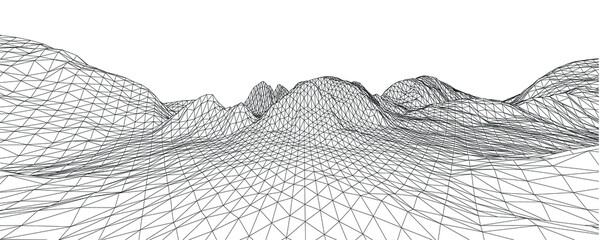 3D wireframe of contour swirl. Abstract wireframe background. vector