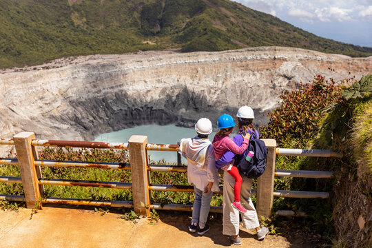 Family at Crater Observation area of Poas Volcano Costa Rica 