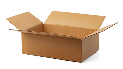 Open brown cardboard box isolated on white - obrazy, fototapety, plakaty