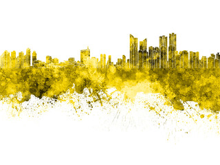 Busan skyline in yellow watercolor on white background