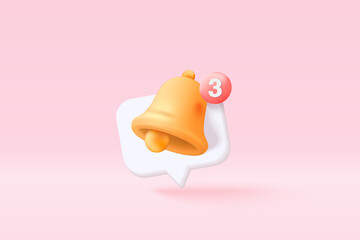 3D minimal notification bell icon with color objects floating around on pastel background. new alert concept for social media element. 3d bell alarm vector render isolated on pastel background - 497670528