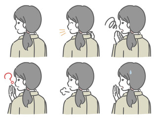 スーツの若い女性の色々な表情　斜め後ろ姿