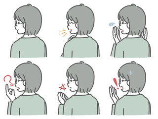 若い私服女性社員の色々な表情　斜め後ろ姿