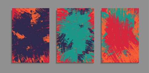 Set Of Abstract Drawing Colorful Grunge Paint Texture Background A4 Template