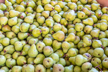 Pears are for sale at a fruit and vegetable market in Melbourne, Australia