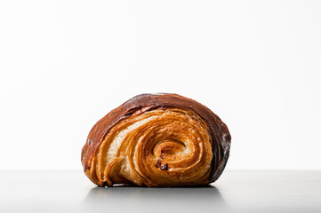 chocolate croissants on white background - Home made bakery food concept