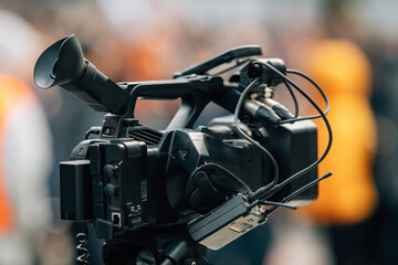 Fototapeta premium Television camera at the public protest, street demonstrations