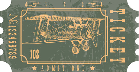 vector image of an airplane ticket in a vintage style with an image of an old glider  © Rezz