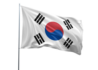 Korea Waving Flag, 3d Flag illustration, Korea National Flag with white isolated background