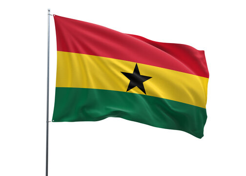 Ghana Waving Flag, 3d Flag illustration, Ghana National Flag with white isolated background